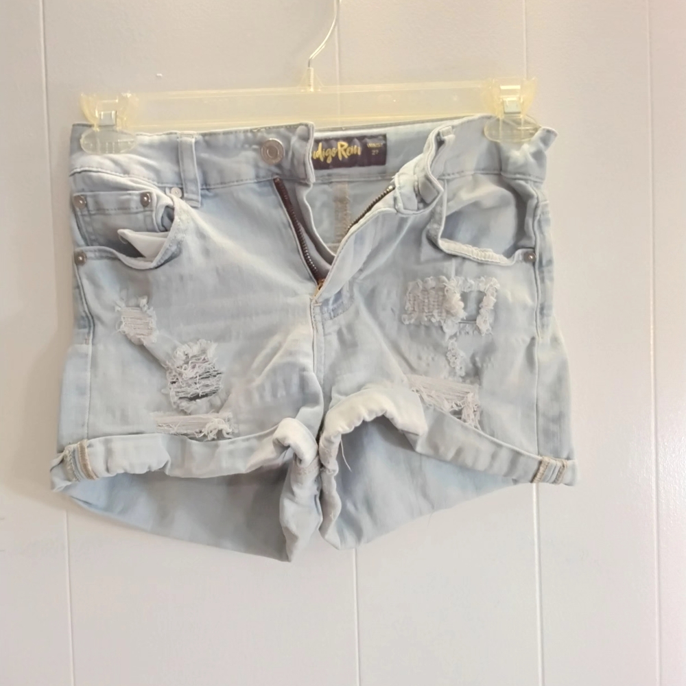 Light Blue Distressed Denim Shorts